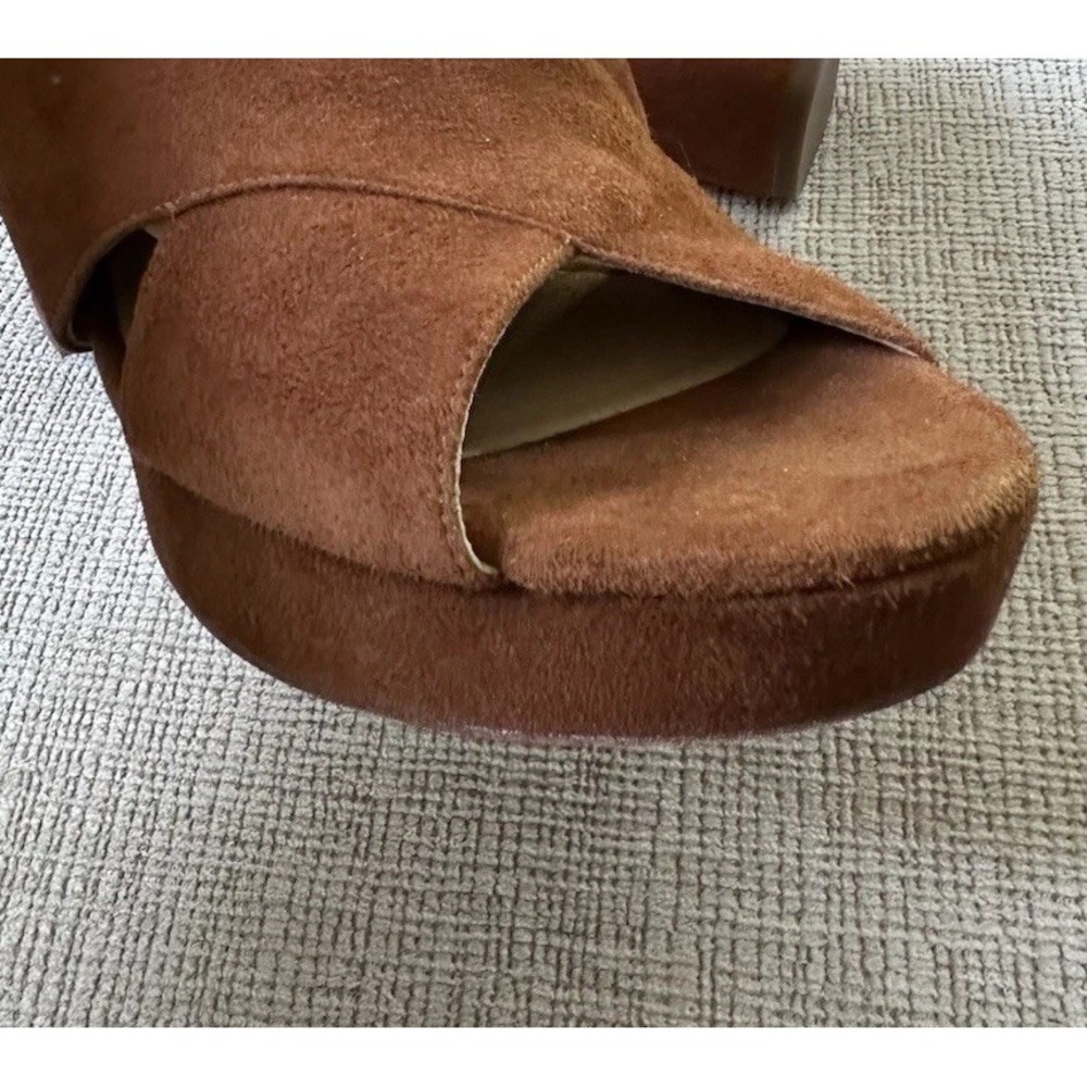 VIA SPIGA Suede Platform CrossStrap Sling Back Sandal Heels 9.5M Brown Y2K Shoes - Picture 14 of 16